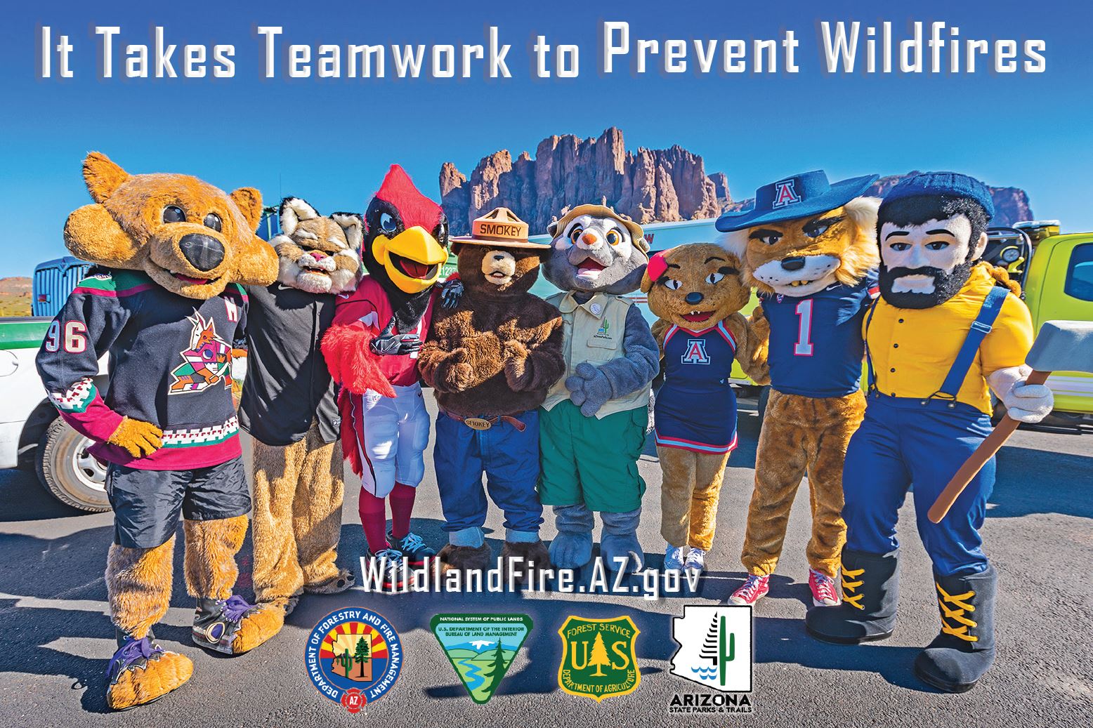 Arizona Team Mascots with Smokey Bear